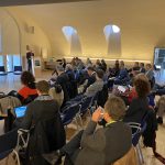 The different participants in the presentations and pitches during the thematic day on innovations related to the integration of renewable energies (RE) in buildings.